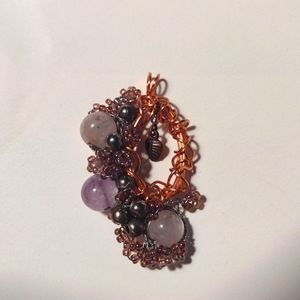 Copper and silver wire wrapped pendant rose quartz amethyst